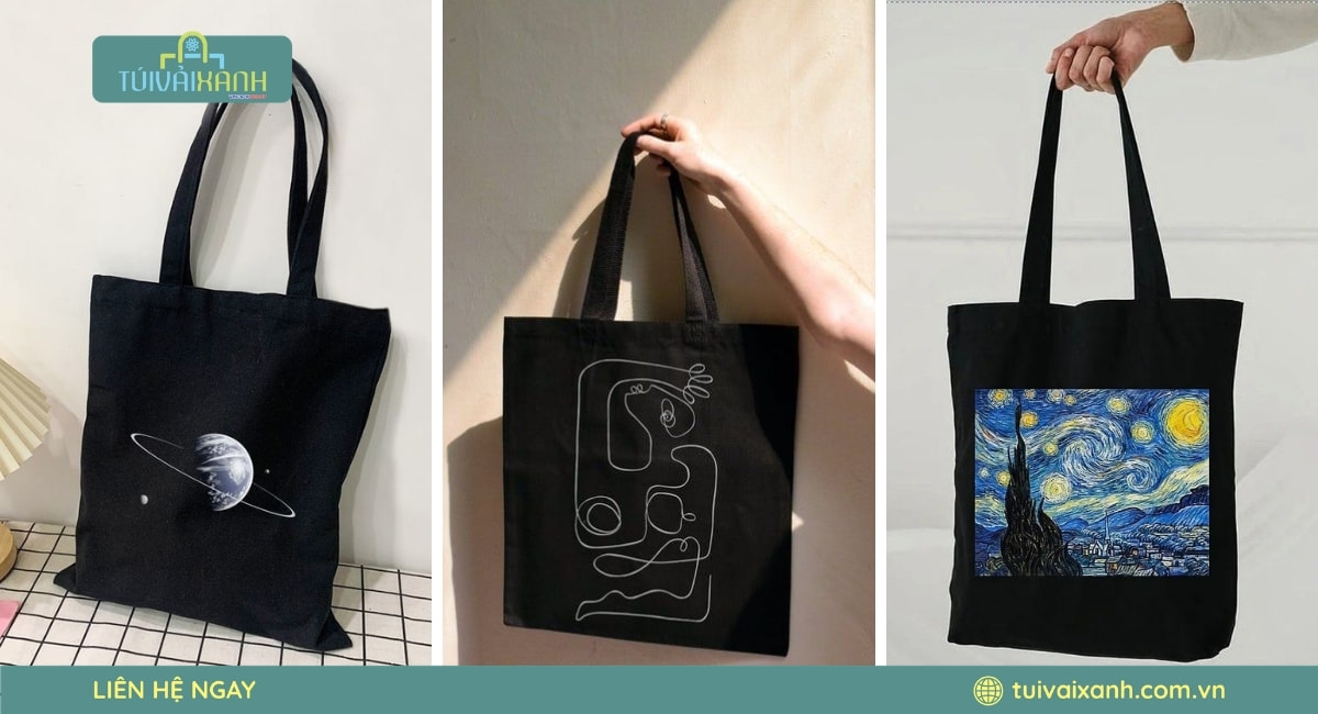 Dịch vụ sản xuất túi vải canvas đen theo yêu cầu phù hợp cho shop thời trang và mỹ phẩm.