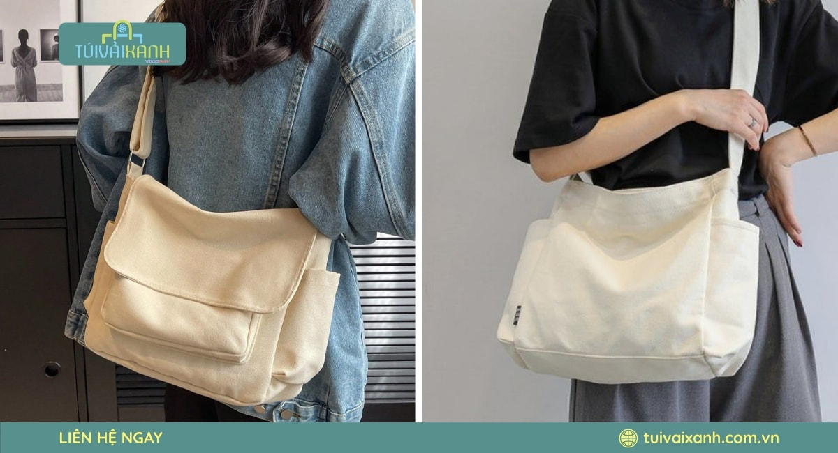 Túi vải canvas đeo chéo tiện lợi cho học sinh sinh viên