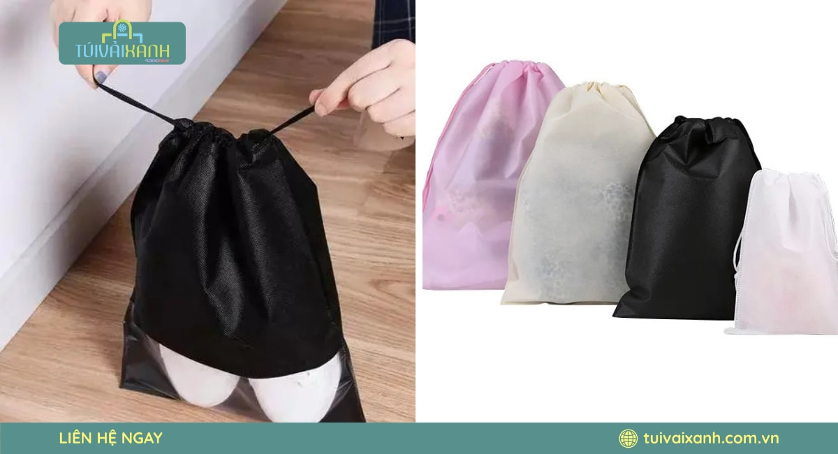 Mẫu túi vải không dệt dây rút in logo theo yêu cầu giúp doanh nghiệp tăng độ nhận diện thương hiệu hiệu quả.
