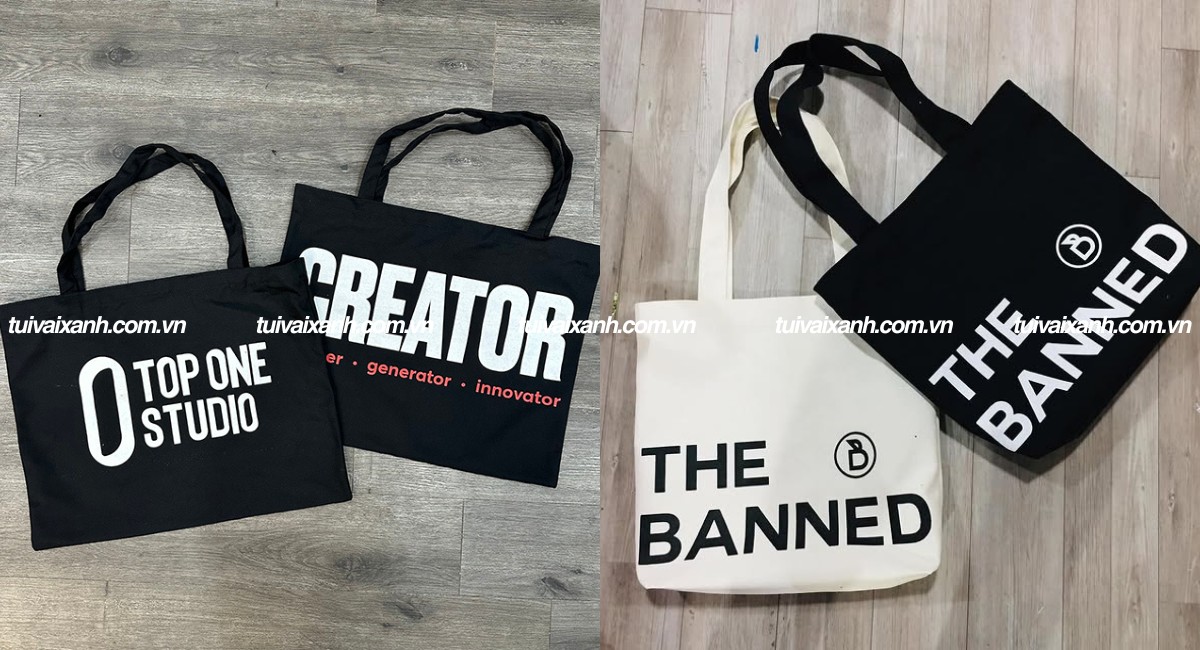 Túi canvas đen in logo, họa tiết
