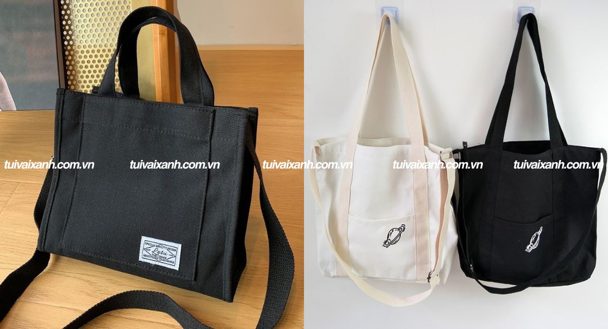 Túi canvas đen đeo chéo