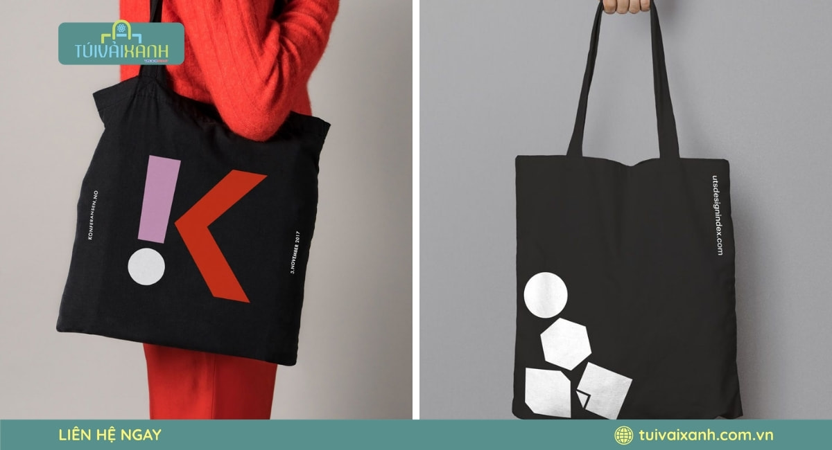 Túi vải canvas đen thiết kế hiện đại phù hợp đi làm đi chơi