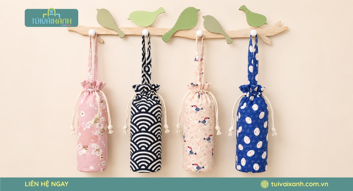 Túi đựng bình giữ nhiệt dây rút nhỏ gọn, tiện lợi khi mang theo và giúp bảo vệ bình nước khỏi trầy xước.