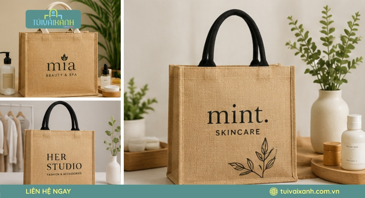 Mẫu túi vải đay quai xách chắc chắn cho cửa hàng thời trang và spa