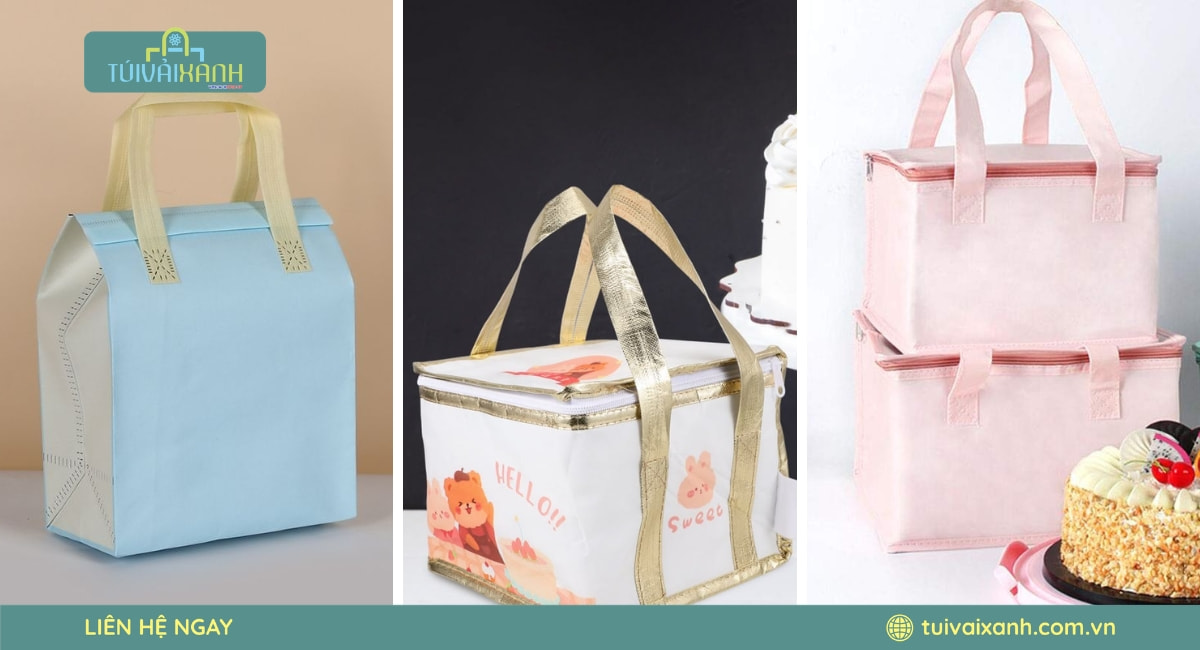 Túi vải không dệt đựng bánh kem nhiều màu sắc, phù hợp cho cửa hàng bánh ngọt, bakery và quà tặng sự kiện.
