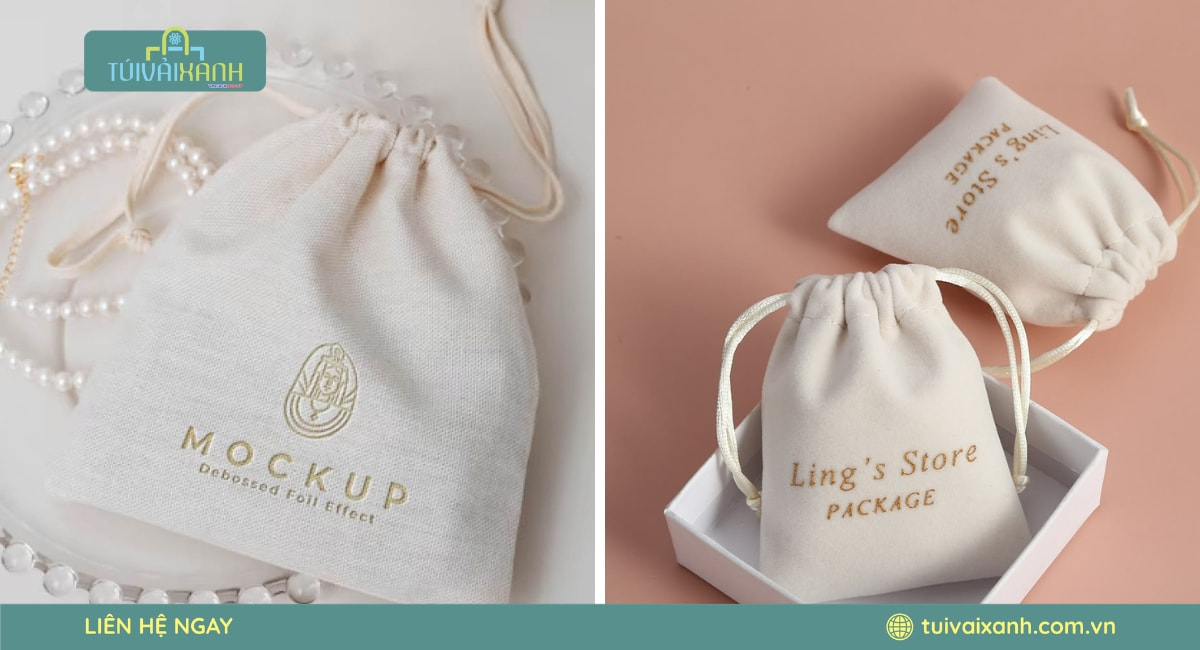 Túi vải nhung đựng đồ trang sức in logo theo yêu cầu tại Túi Vải Xanh