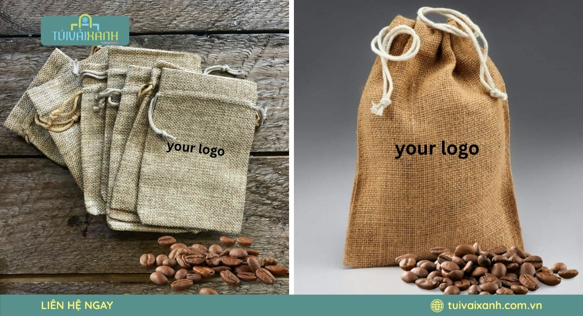 Túi rút vải đay đựng hạt cà phê in logo thương hiệu nổi bật