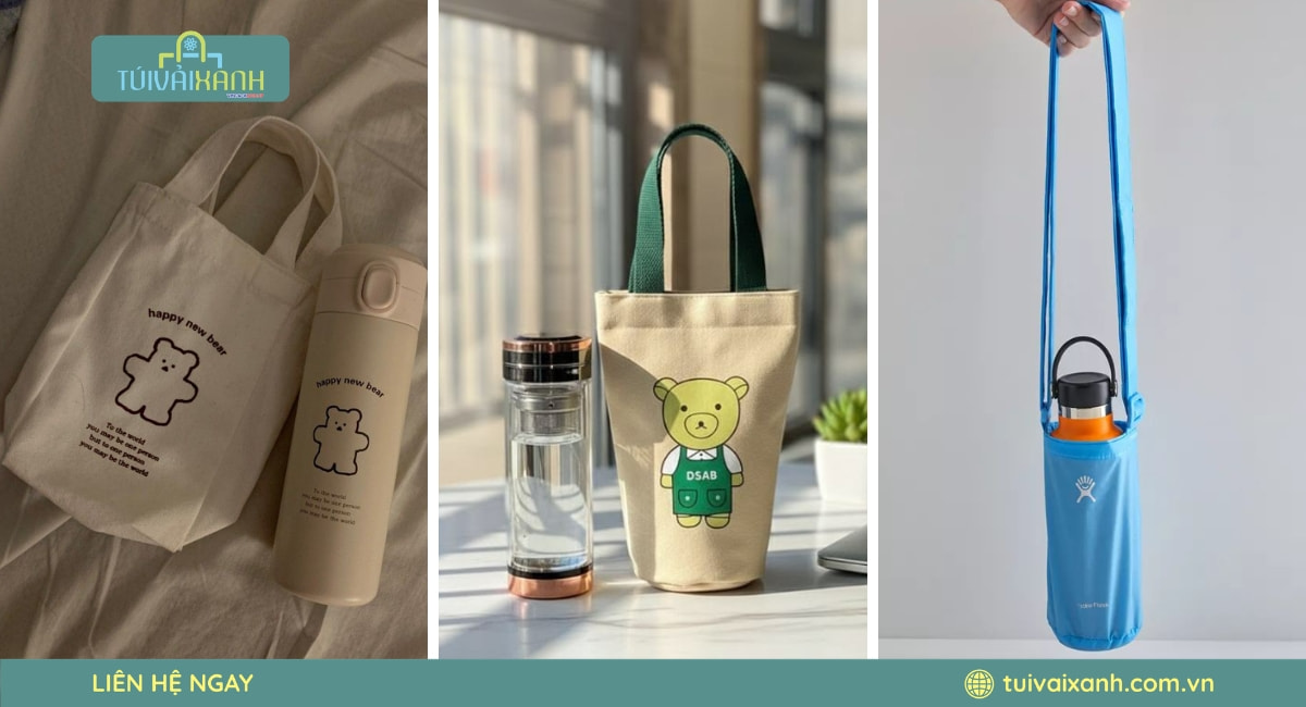 Túi vải bố đựng bình nước dùng làm quà tặng quảng bá thương hiệu