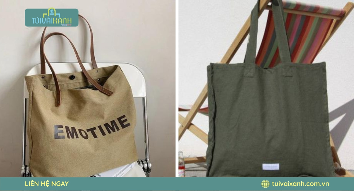 Túi canvas vintage in họa tiết, logo thương hiệu