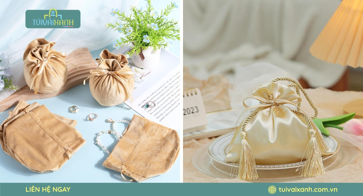 Túi vải nhung dây rút dựng trang sức