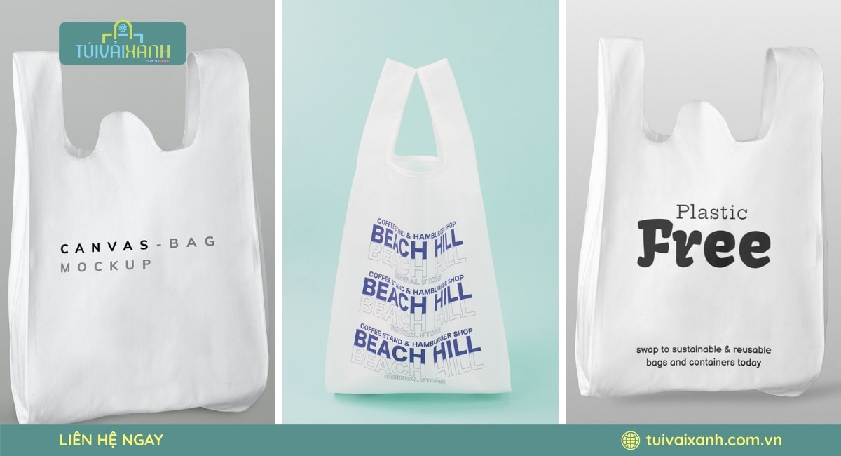 Túi vải không dệt t-shirt thiết kế tối giản nhưng vẫn nổi bật logo và thông điệp thương hiệu.