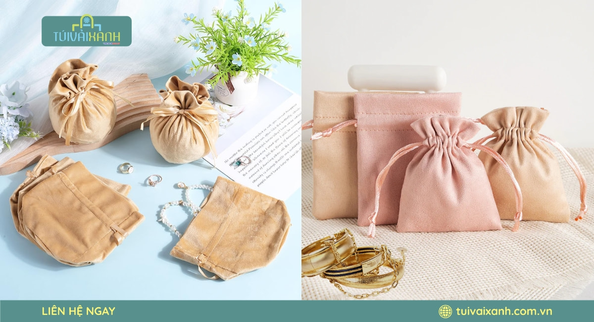 Xưởng Túi Vải Xanh nhận gia công túi vải nhung đựng trang sức số lượng lớn với giá tận xưởng.