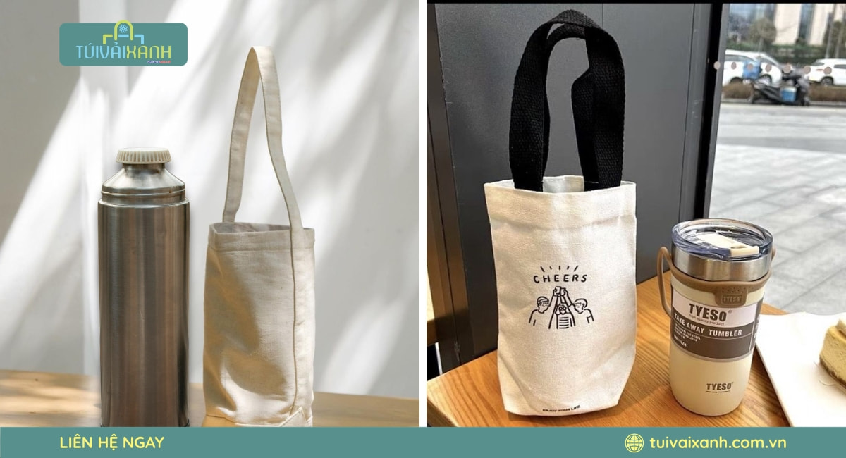 Túi vải bố đựng bình nước chất liệu canvas dày dặn thân thiện môi trường