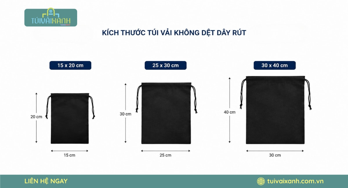 Kích Thước Túi Vải Không Dệt Tiêu Chuẩn Cho Doanh Nghiệp 14 Bảng thông số kích thước túi vải không dệt dây rút tiêu chuẩn