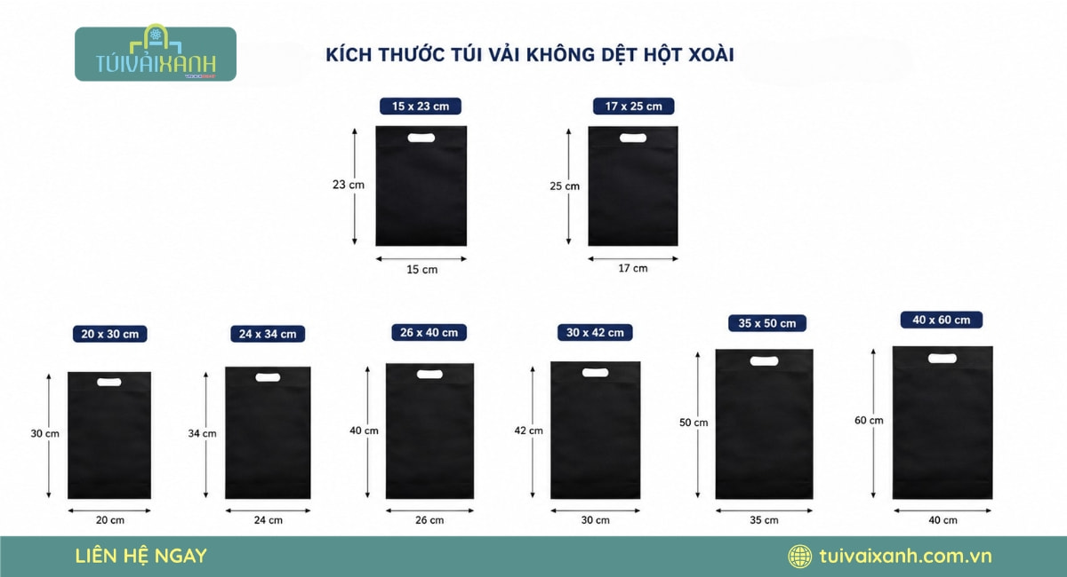 Kích Thước Túi Vải Không Dệt Tiêu Chuẩn Cho Doanh Nghiệp 13 Bảng thông số kích thước túi vải không dệt hột xoài tiêu chuẩn