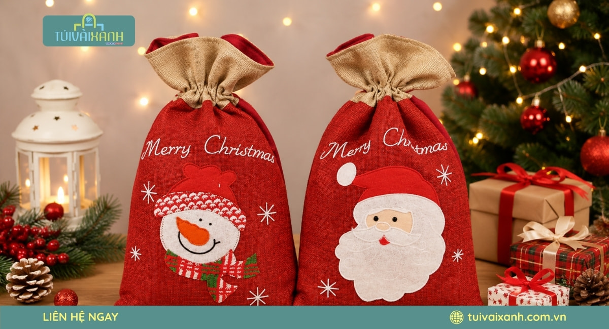 Xưởng May Túi Vải Đựng Quà Noel In Ấn Sắc Nét, Giá Xưởng 58 Bao tải không dệt đựng quà Giáng Sinh được sản xuất trực tiếp tại Túi Vải Xanh với thiết kế đẹp và độ bền cao
