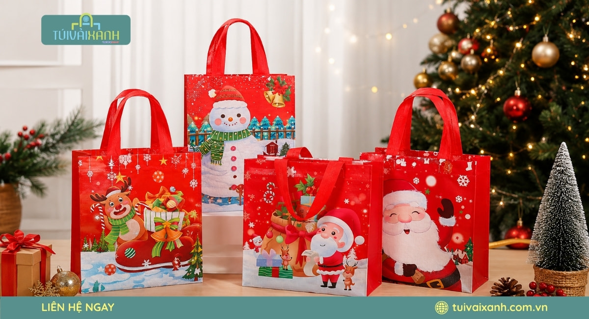 Xưởng May Túi Vải Đựng Quà Noel In Ấn Sắc Nét, Giá Xưởng 51 Bộ sưu tập túi PP dệt cán màng in hình ông già Noel nổi bật dành cho các chương trình quà tặng cuối năm