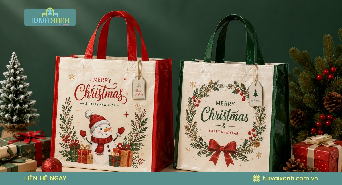 Xưởng May Túi Vải Đựng Quà Noel In Ấn Sắc Nét, Giá Xưởng 62 Mẫu túi PP dệt cán màng đa dạng màu sắc phù hợp cho quà tặng Noel và sự kiện cuối năm