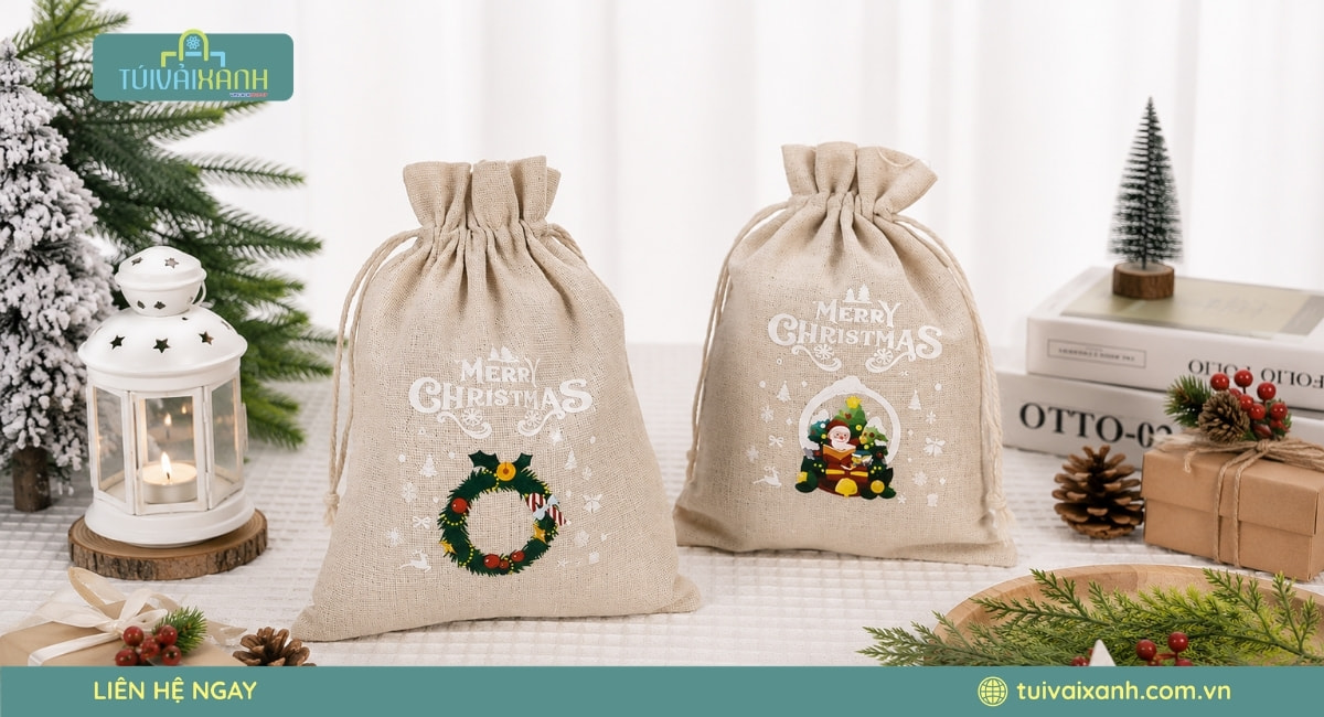 Xưởng May Túi Vải Đựng Quà Noel In Ấn Sắc Nét, Giá Xưởng 48 Mẫu túi vải đay đựng quà Noel thân thiện môi trường được nhiều doanh nghiệp lựa chọn