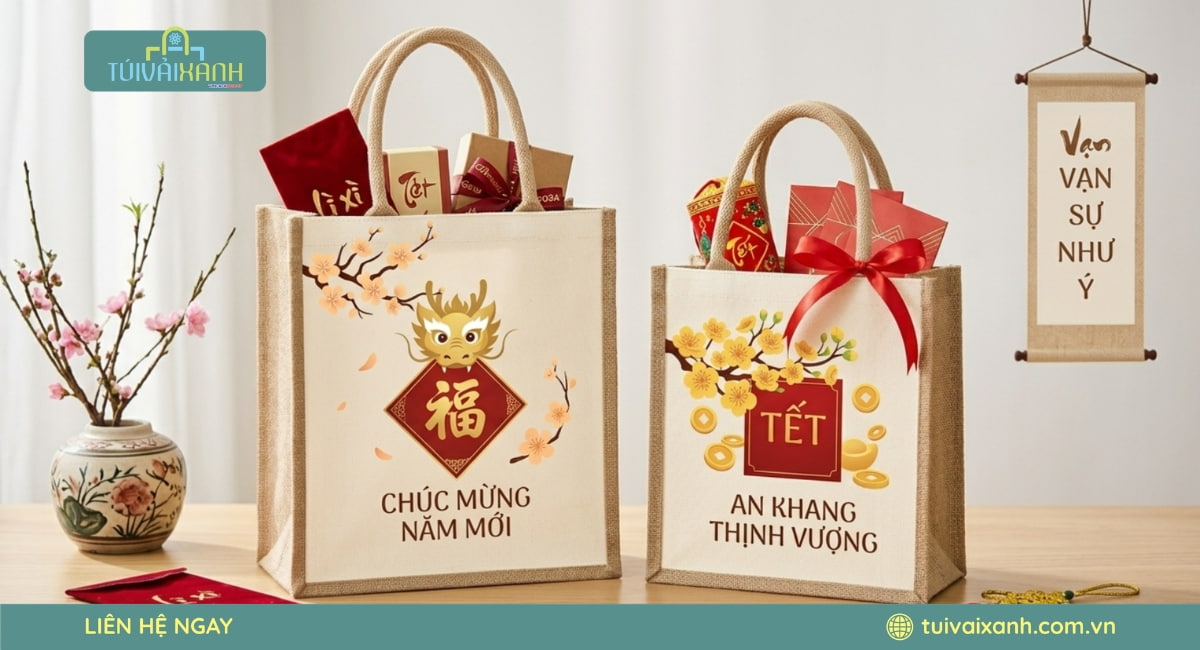 50+ Mẫu túi vải đựng quà Tết tinh tế đong đầy vị Xuân 44 Mẫu túi vải đựng quà Tết bằng vải đay chất lượng cao, thân thiện môi trường