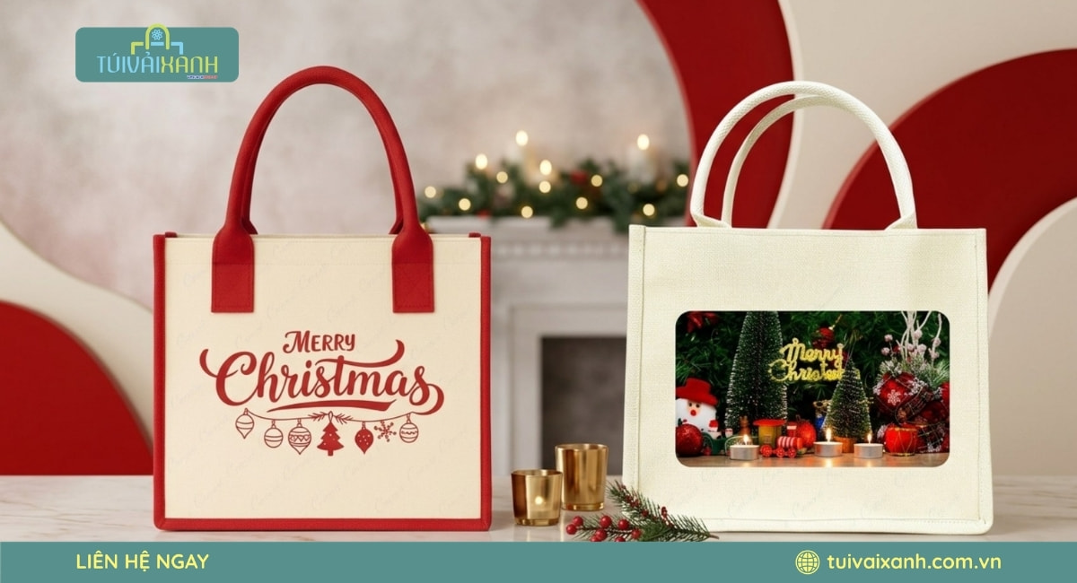 Xưởng May Túi Vải Đựng Quà Noel In Ấn Sắc Nét, Giá Xưởng 49 Túi vải đay quà tặng Giáng Sinh cao cấp giúp nâng tầm giá trị bộ quà tặng doanh nghiệp