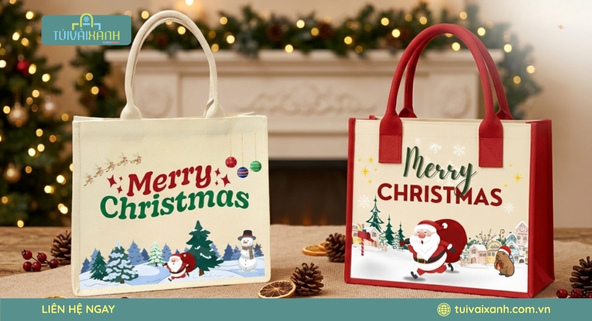 Xưởng May Túi Vải Đựng Quà Noel In Ấn Sắc Nét, Giá Xưởng 56 Mẫu túi vải đay quà tặng Noel sản xuất theo yêu cầu với nhiều kích thước và kiểu dáng