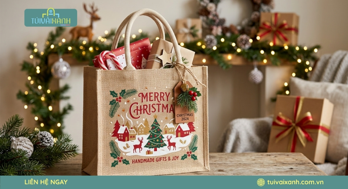 Xưởng May Túi Vải Đựng Quà Noel In Ấn Sắc Nét, Giá Xưởng 55 Túi vải đựng quà Giáng Sinh in ấn theo yêu cầu với thiết kế riêng theo nhận diện thương hiệu