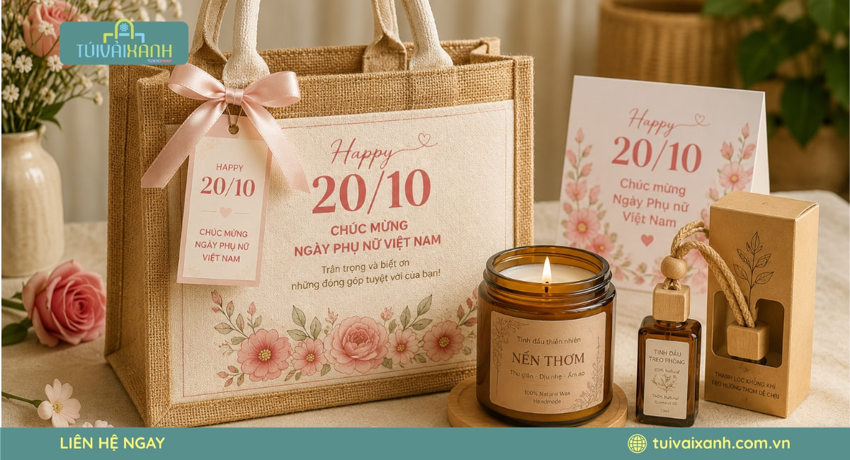 In Túi Vải Quà Tặng 20/10 Miễn Phí Thiết Kế, Cam Kết Tiến Độ 22 Túi vải đay quà tặng 20/10 là lựa chọn ý nghĩa cho doanh nghiệp trong dịp Ngày Phụ nữ Việt Nam