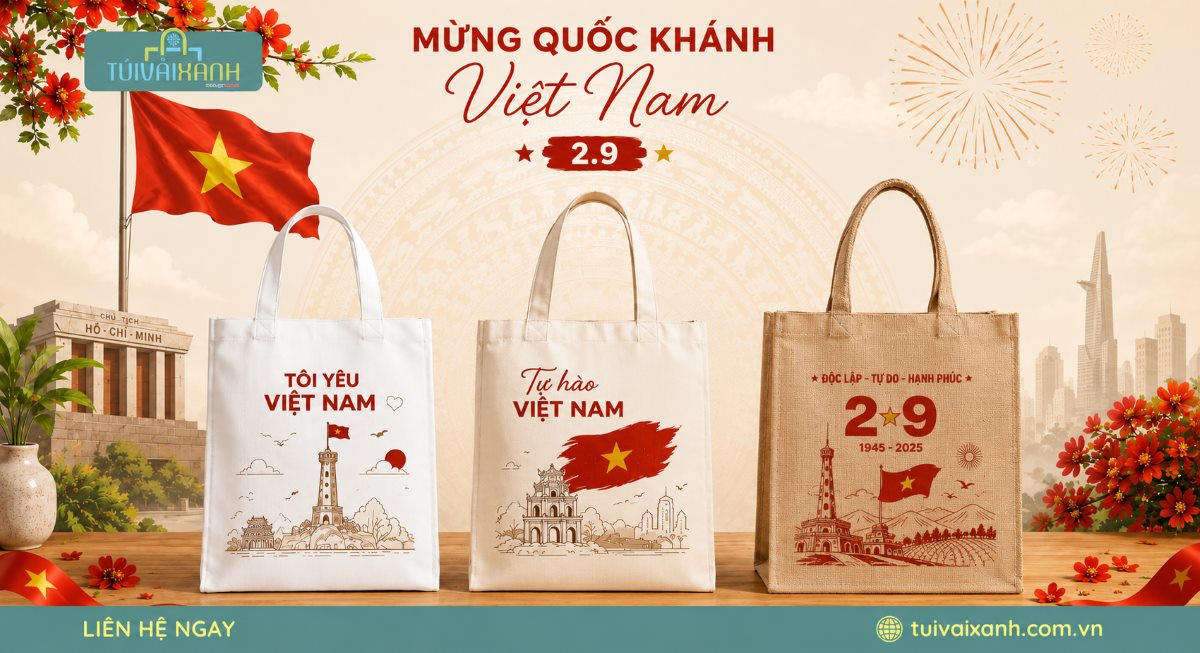 Túi Vải Lễ Quốc Khánh 2/9 Đẹp Cho Sự Kiện, Quà Tặng Doanh Nghiệp 24 Quy trình may in túi vải lễ Quốc khánh chuẩn khoa học tại xưởng