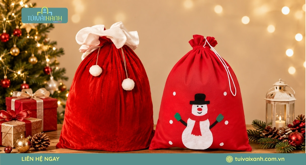 Xưởng May Túi Vải Đựng Quà Noel In Ấn Sắc Nét, Giá Xưởng 59 Túi bao tải đựng quà ông già Noel thiết kế độc đáo dành cho các chương trình Giáng Sinh