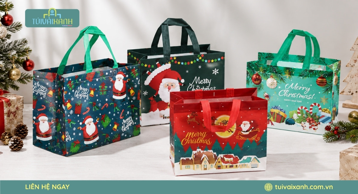 Xưởng May Túi Vải Đựng Quà Noel In Ấn Sắc Nét, Giá Xưởng 42 Túi PP dệt đựng quà tặng dịp Giáng Sinh phù hợp cho doanh nghiệp và cửa hàng bán lẻ
