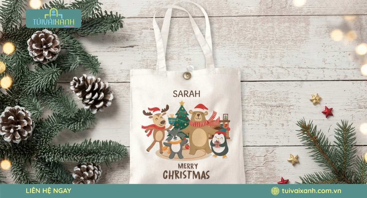 Xưởng May Túi Vải Đựng Quà Noel In Ấn Sắc Nét, Giá Xưởng 47 Túi vải bố quà tặng Noel được sản xuất trực tiếp tại xưởng Túi Vải Xanh