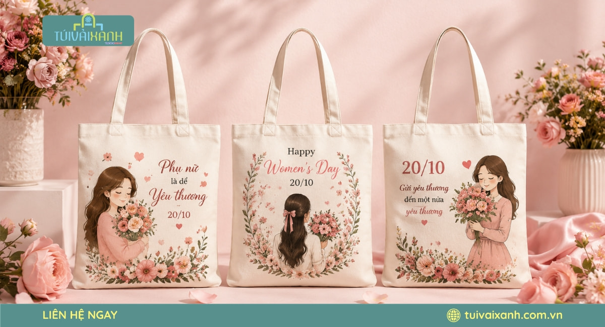 In Túi Vải Quà Tặng 20/10 Miễn Phí Thiết Kế, Cam Kết Tiến Độ 15 Túi vải canvas quà tặng 20/10 thời trang tinh tế