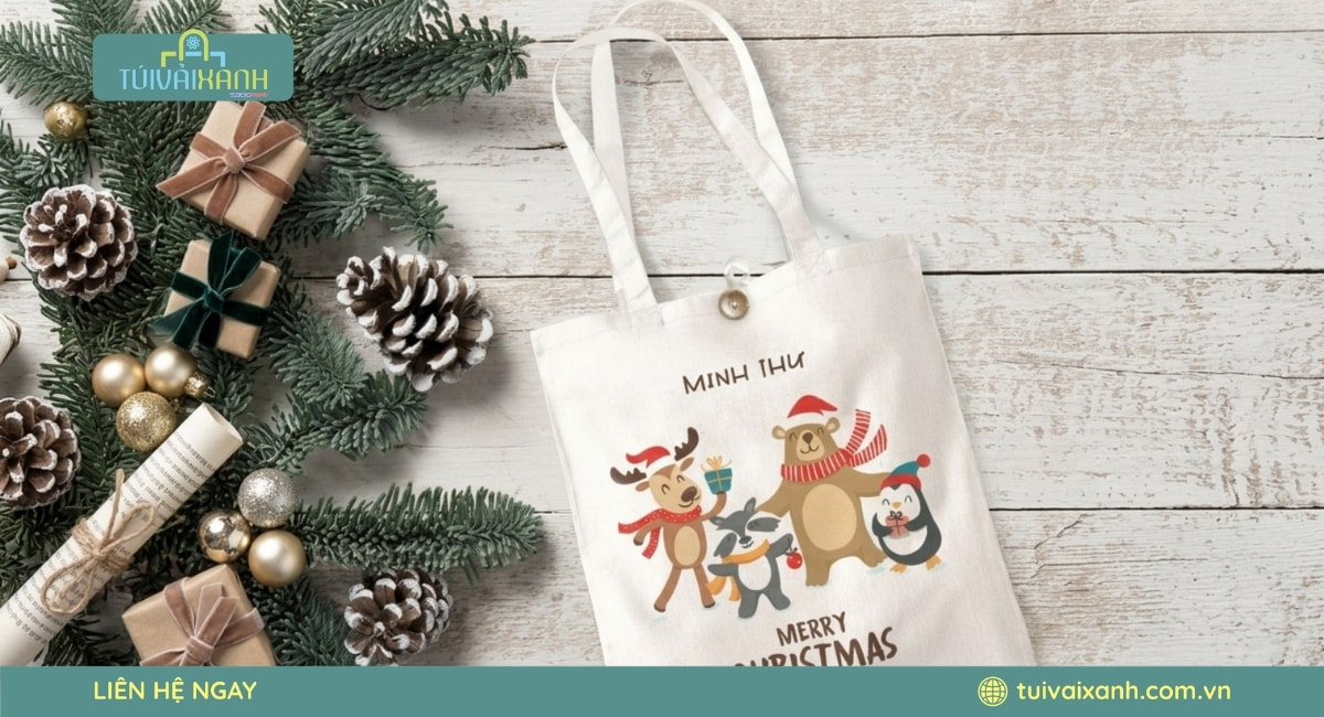 Xưởng May Túi Vải Đựng Quà Noel In Ấn Sắc Nét, Giá Xưởng 35 Túi vải canvas quà tặng Giáng Sinh với thiết kế hiện đại và khả năng tái sử dụng cao