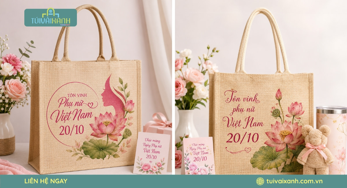 In Túi Vải Quà Tặng 20/10 Miễn Phí Thiết Kế, Cam Kết Tiến Độ 19 Mẫu túi vải đay mừng ngày Phụ nữ Việt Nam