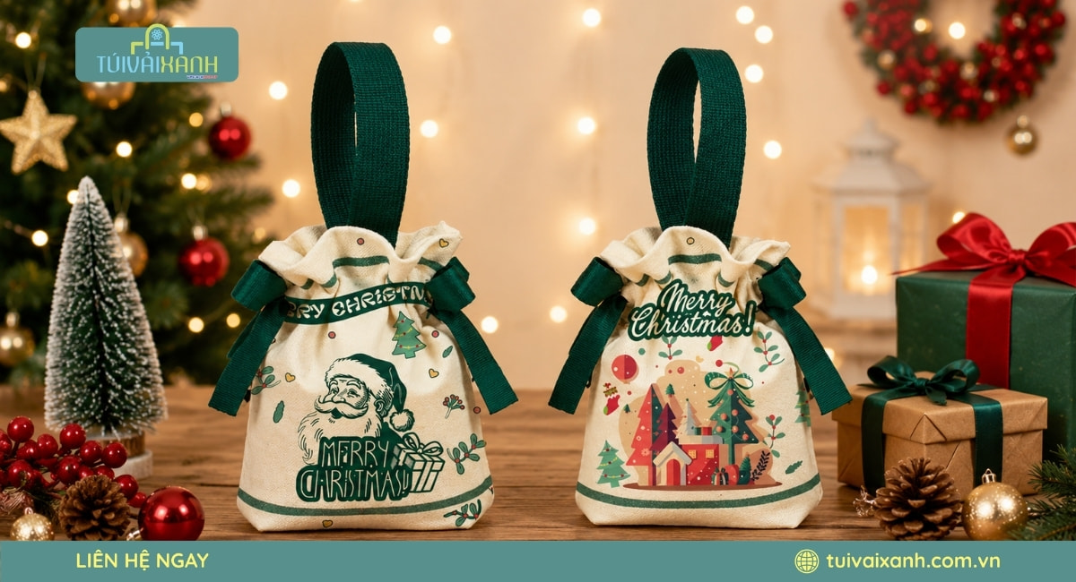 Xưởng May Túi Vải Đựng Quà Noel In Ấn Sắc Nét, Giá Xưởng 43 Túi vải đựng quà tặng Noel quai xách chắc chắn và tiện dụng