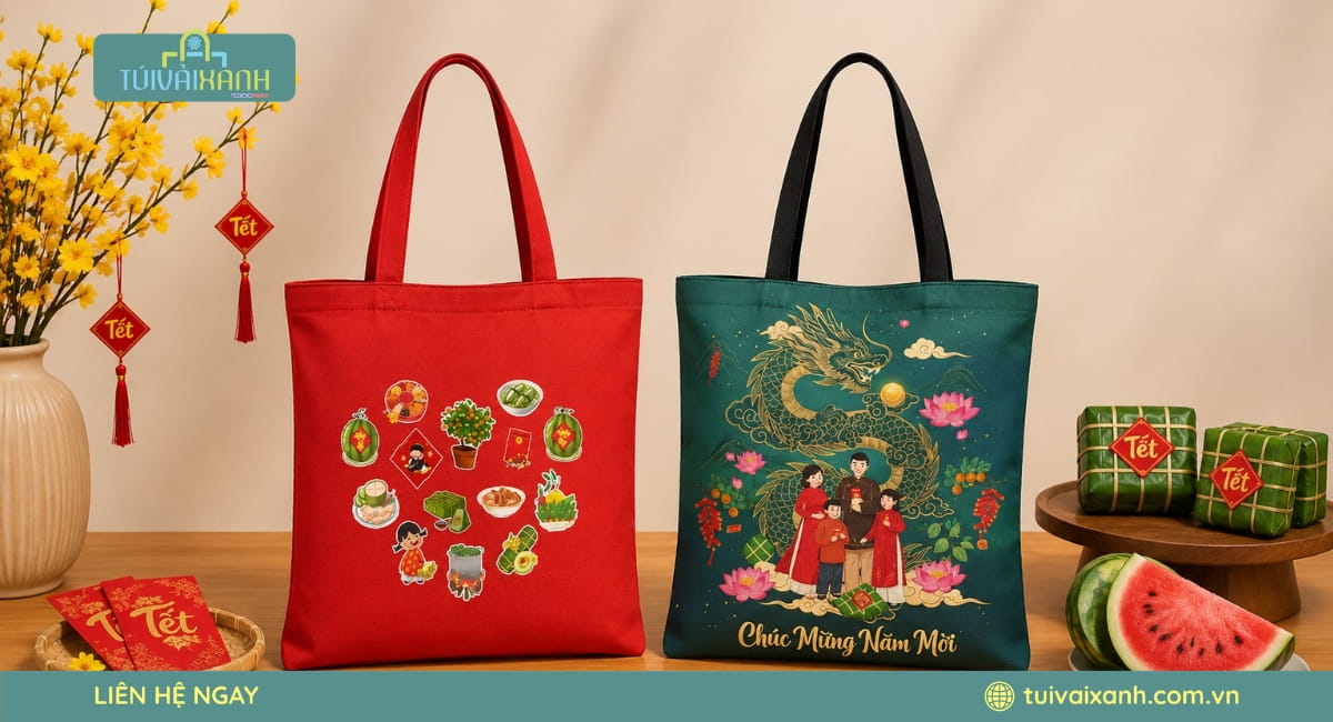 50+ Mẫu túi vải đựng quà Tết tinh tế đong đầy vị Xuân 36 Túi vải đựng quà Tết chất liệu canvas dày dặn và bền chắc