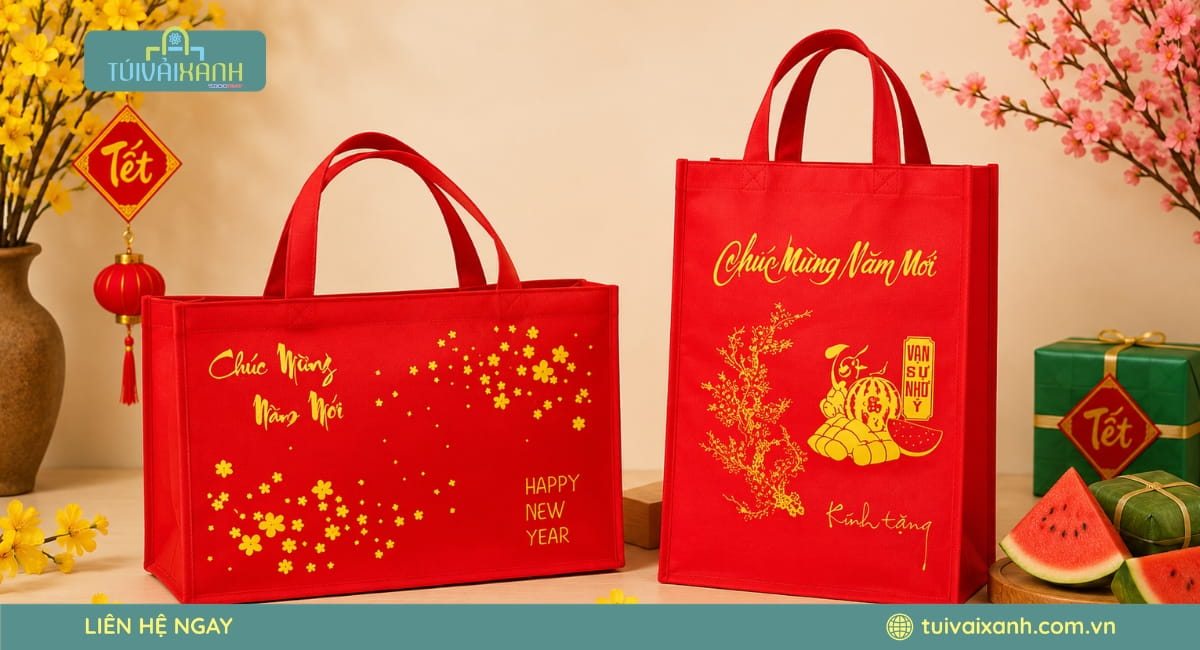 50+ Mẫu túi vải đựng quà Tết tinh tế đong đầy vị Xuân 31 Túi vải đựng quà Tết không dệt dạng hộp sang trọng và chắc chắn