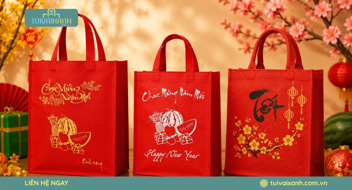 50+ Mẫu túi vải đựng quà Tết tinh tế đong đầy vị Xuân 48 Túi vải đựng quà Tết màu đỏ rực rỡ mang đậm không khí xuân