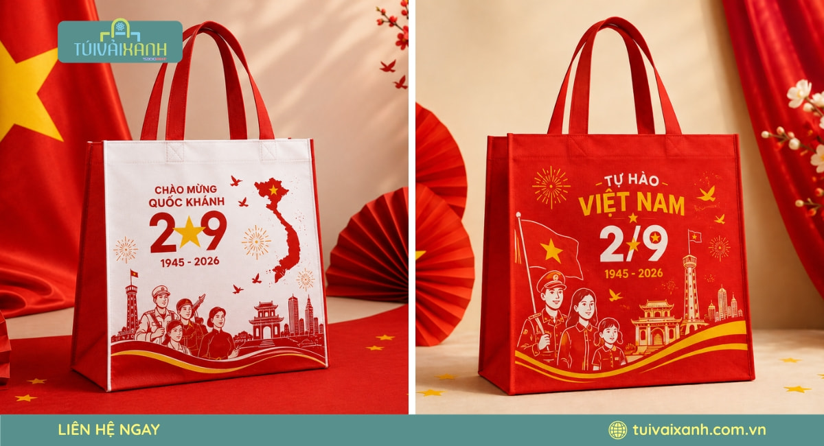 Túi Vải Lễ Quốc Khánh 2/9 Đẹp Cho Sự Kiện, Quà Tặng Doanh Nghiệp 16 Túi vải không dệt giá rẻ, màu sắc nổi bật, tối ưu ngân sách dịp 2/9