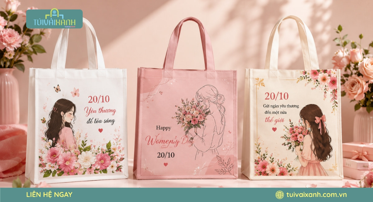 In Túi Vải Quà Tặng 20/10 Miễn Phí Thiết Kế, Cam Kết Tiến Độ 17 Túi vải không dệt món quà ý nghĩ ngày phụ nữ Việt Nam 20/10