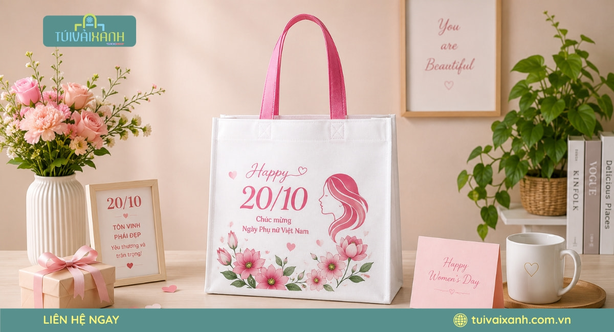 In Túi Vải Quà Tặng 20/10 Miễn Phí Thiết Kế, Cam Kết Tiến Độ 21 Túi vải không dệt quà tặng ngày 20/10 tối ưu chi phí doanh nghiệp