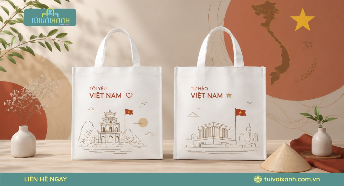 Túi Vải Lễ Quốc Khánh 2/9 Đẹp Cho Sự Kiện, Quà Tặng Doanh Nghiệp 23 Túi vải linen art lễ 2-9 tối giản giá tốt cho các đại lý cửa hàng kinh doanh