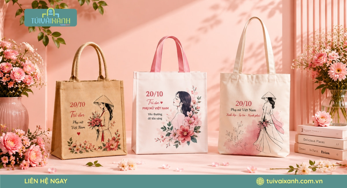 In Túi Vải Quà Tặng 20/10 Miễn Phí Thiết Kế, Cam Kết Tiến Độ 24 Túi vải quà tặng 20/10 ngày phụ nữ Việt Nam tinh tế và ý nghĩa