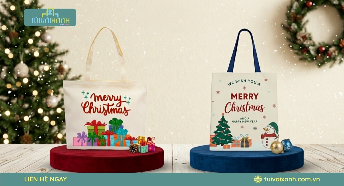 Xưởng May Túi Vải Đựng Quà Noel In Ấn Sắc Nét, Giá Xưởng 60 Túi vải quà tặng Giáng Sinh ý nghĩa dành cho khách hàng, đối tác và nhân viên