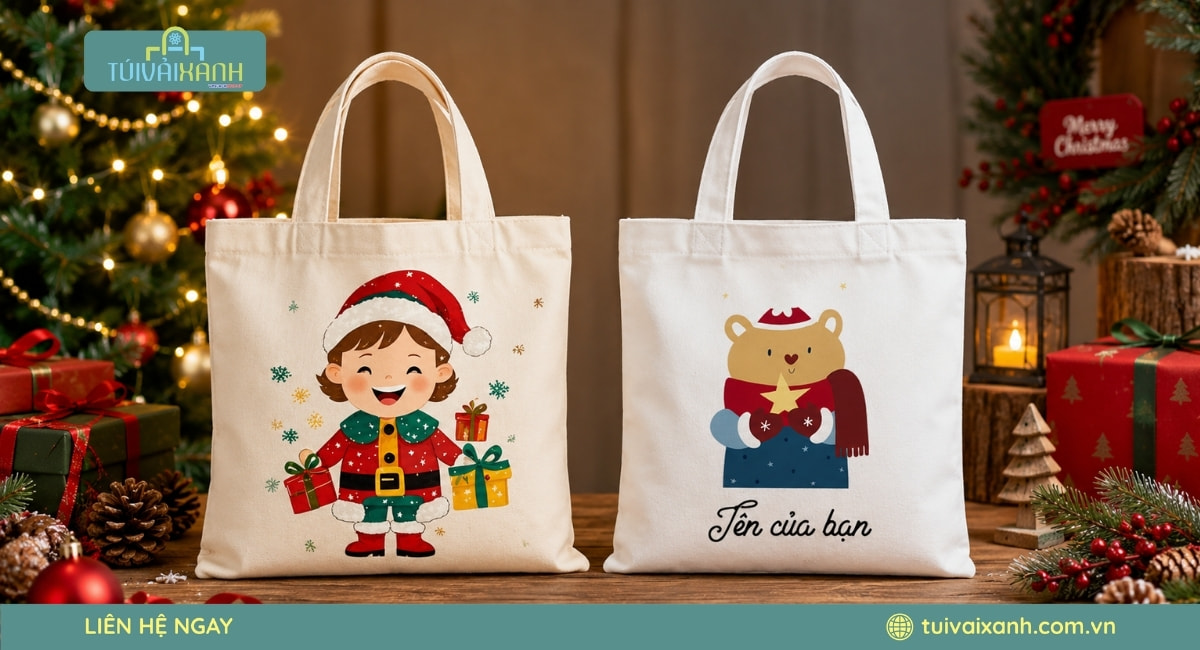 Xưởng May Túi Vải Đựng Quà Noel In Ấn Sắc Nét, Giá Xưởng 34 Túi vải quà tặng Noel sản xuất theo yêu cầu với thiết kế riêng cho doanh nghiệp