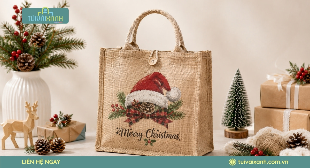 Xưởng May Túi Vải Đựng Quà Noel In Ấn Sắc Nét, Giá Xưởng 39 Túi vải quà tặng noel thiết kế đơn giản