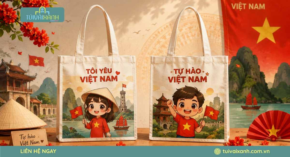 Túi Vải Lễ Quốc Khánh 2/9 Đẹp Cho Sự Kiện, Quà Tặng Doanh Nghiệp 21 Xuống phố rộn ràng cùng mẫu túi vẽ chibi ngập tràn không khí lễ hội