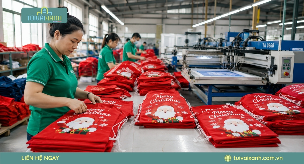 Xưởng May Túi Vải Đựng Quà Noel In Ấn Sắc Nét, Giá Xưởng 64 Xưởng sản xuất túi vải quà tặng noel giá tốt