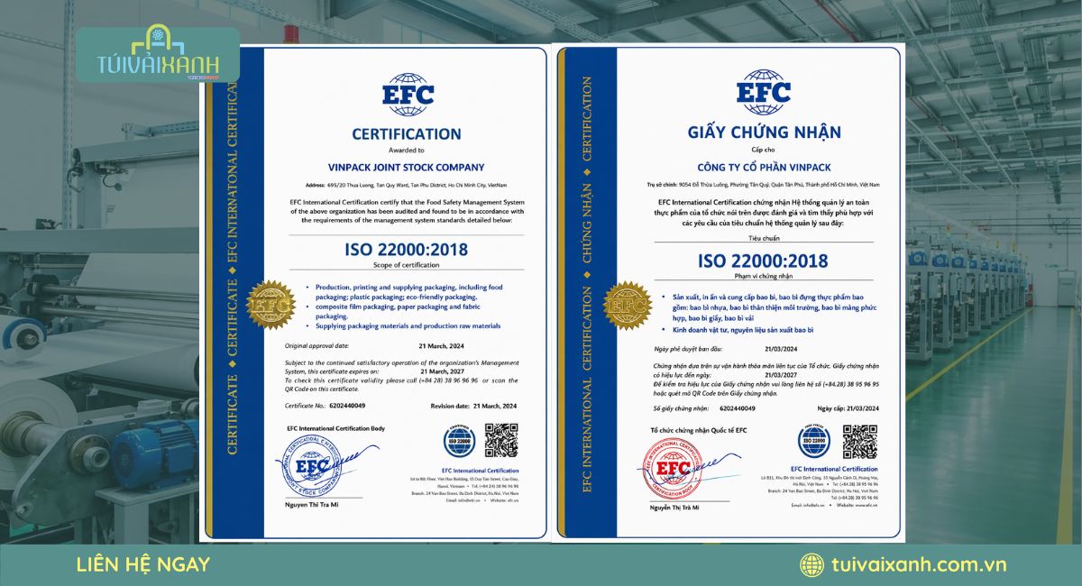 Giấy chứng nhận xưởng đạt chuẩn ISO 22000:2018
